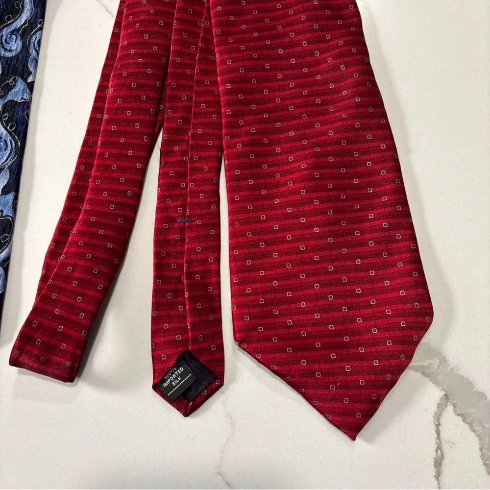 Jimmy V Peggy Fleming Blue Silk Geometric RBM Red Pair of Men's Classic Neckties